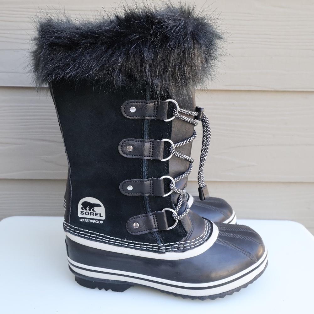 Sorel Youth Waterproof Winter Boots Faux Fur Lined Black Size 3